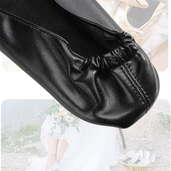 Foldable Ballet Flats Women Leather Rubber Sole Travel Shoes for Weddings - Picture 6 of 6